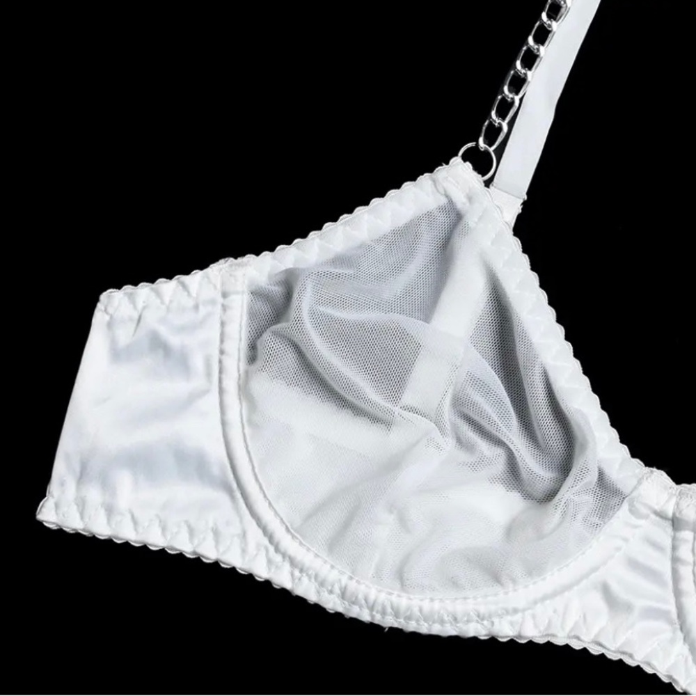 White mesh lingerie garter set w/chain Straps - Picture 2 of 9